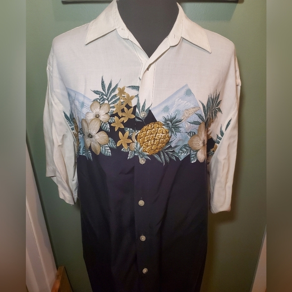 Vintage  Campia Moda Hawaiian Dress Shirt Size M Pineapple Sail Boat Tropical - Picture 1 of 9